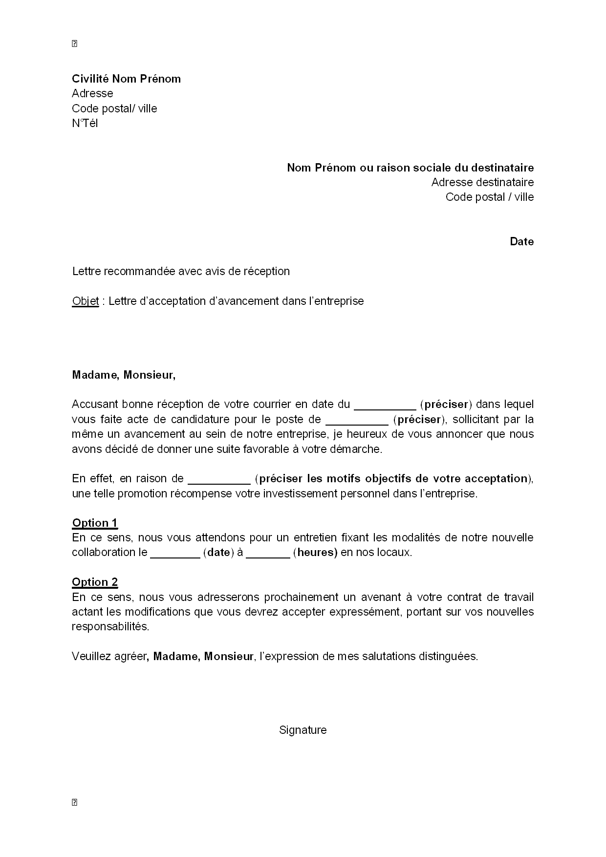 lettre acceptation stage
