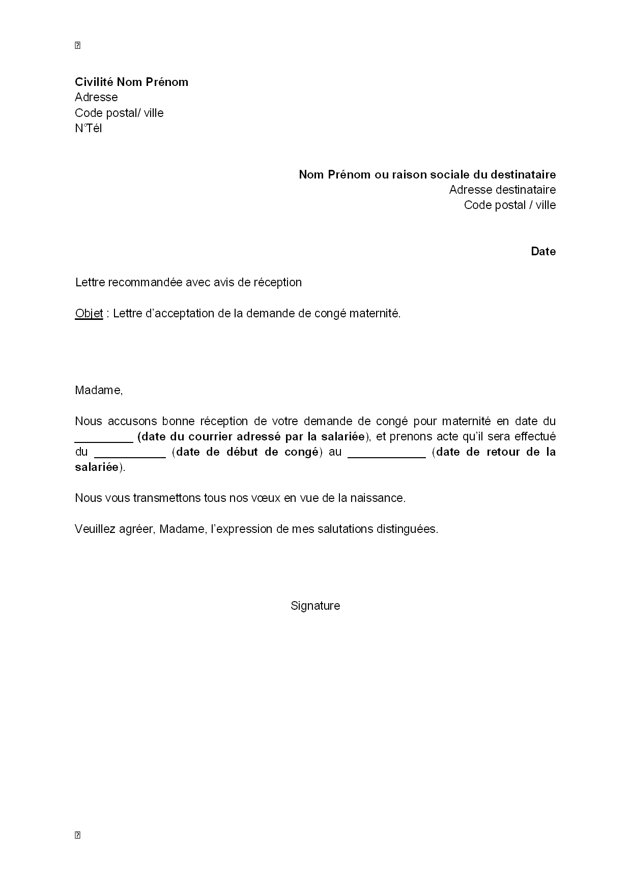 exemple de lettre conge parental