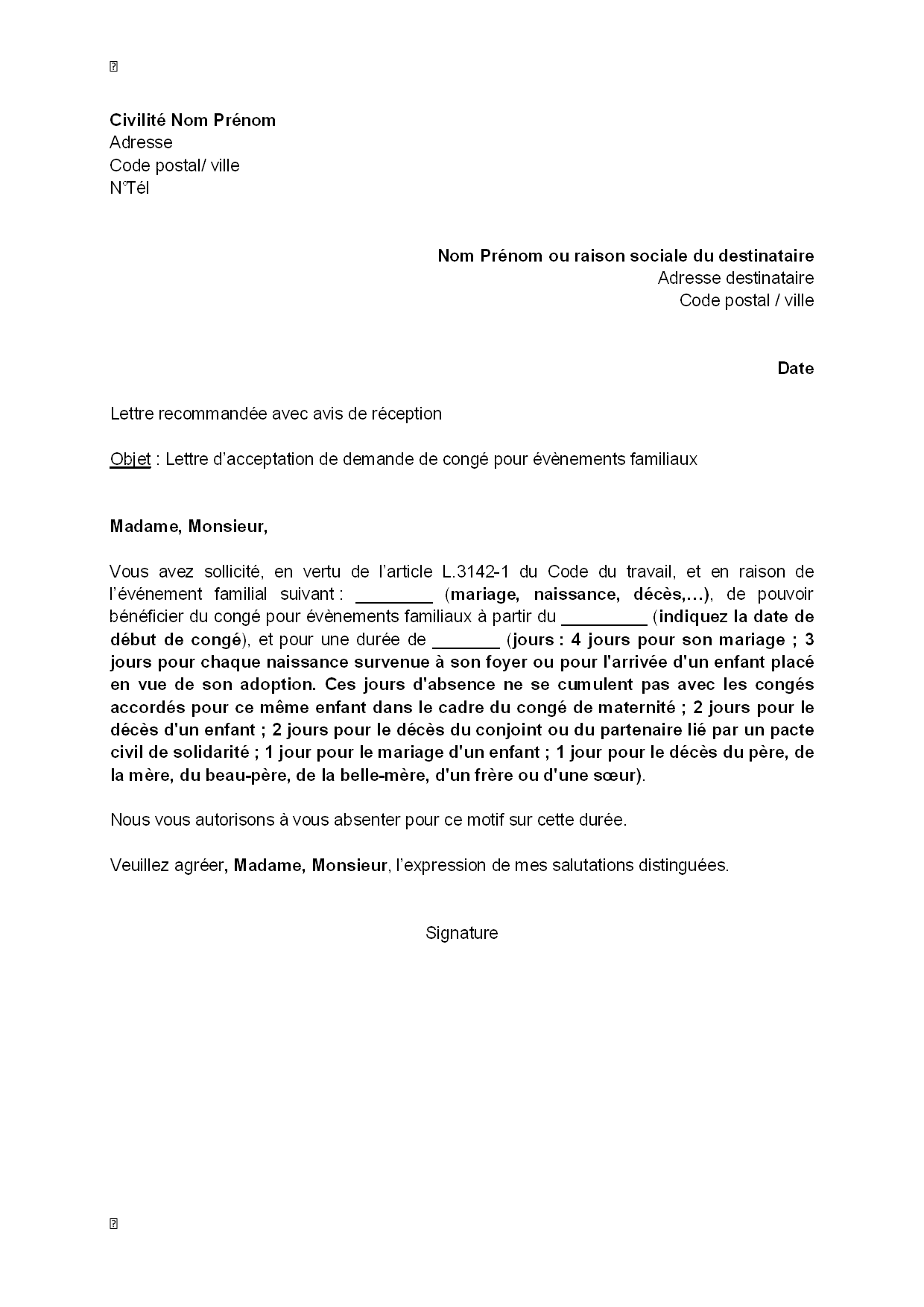 exemple de courrier pour un deuil