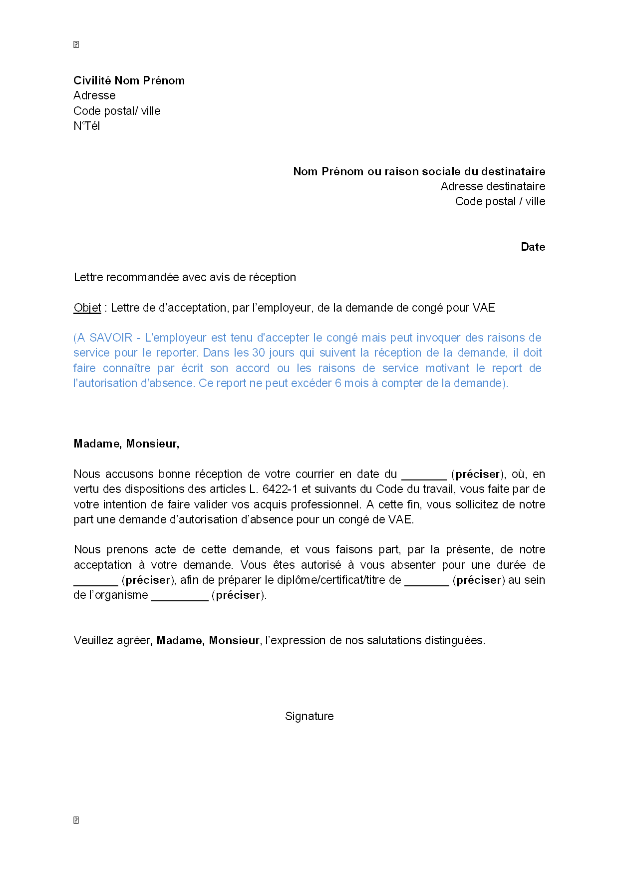 Lettre d'attestation de mutation professionnelle  Mobilité du salarié  