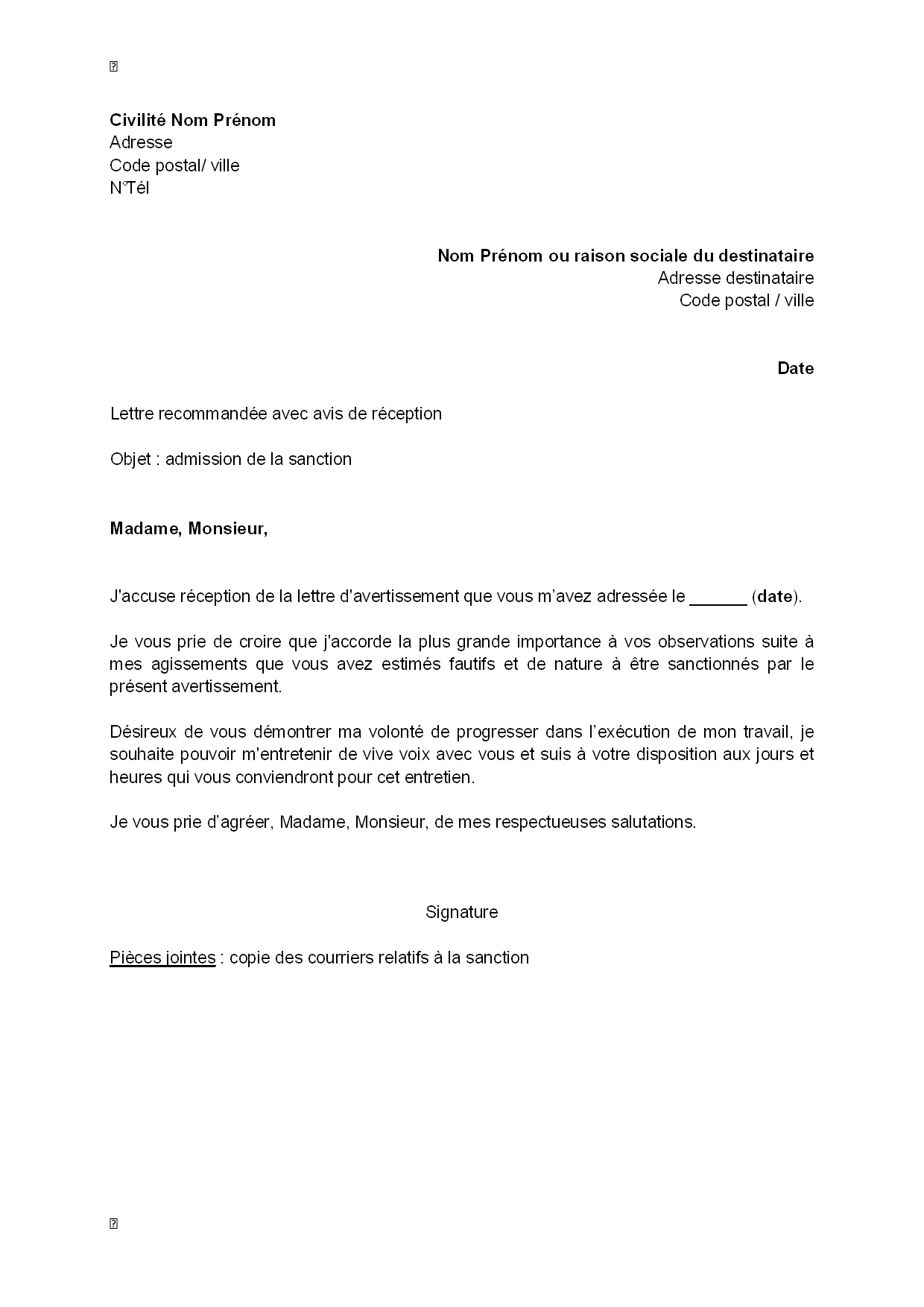 modele lettre avec accuse de reception