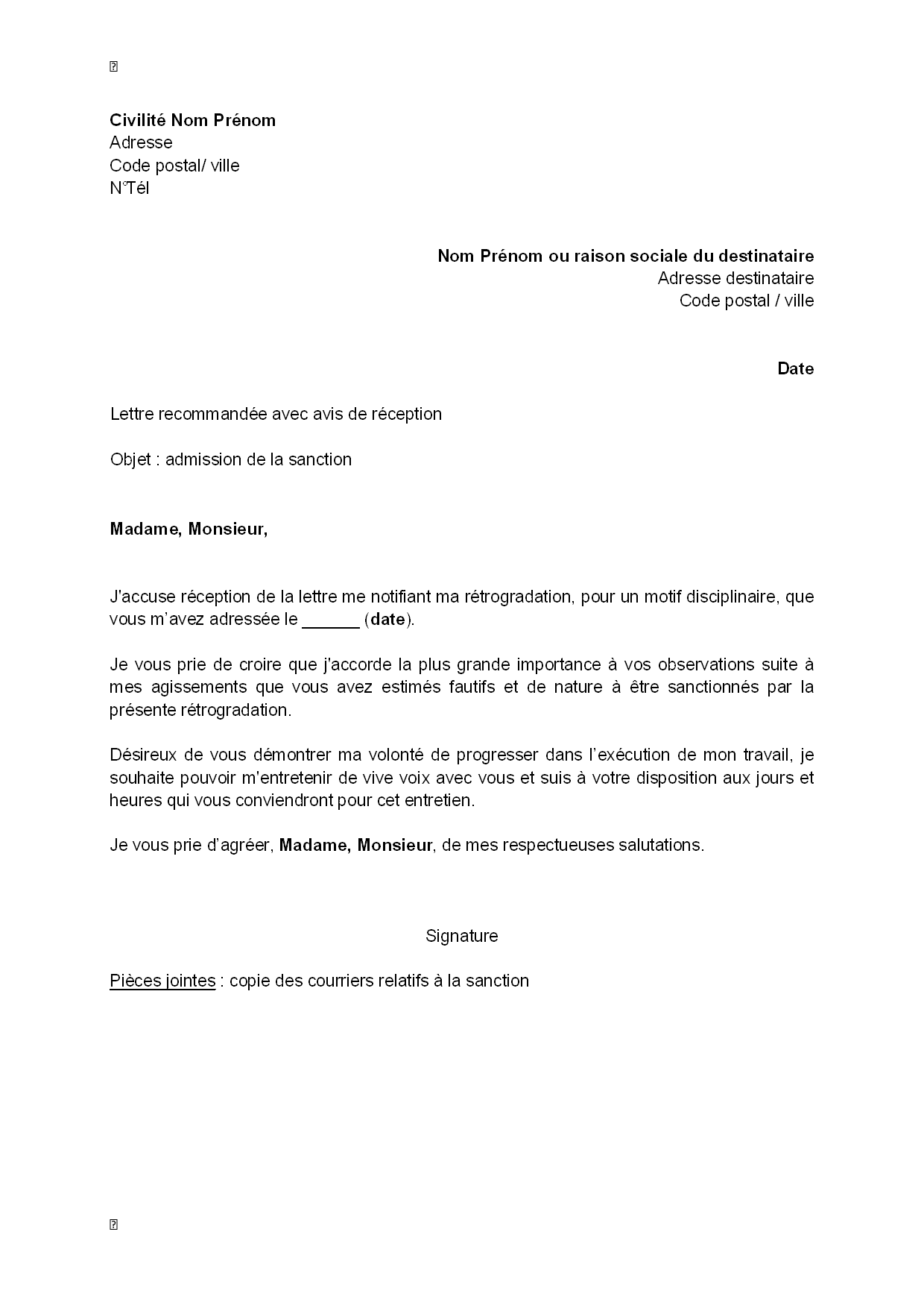 modele courrier 2eme entretien rupture conventionnelle