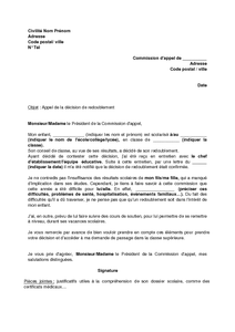 exemple de lettre gratuite pour une demande de redoublement