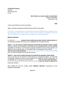 demande d'avenant au contrat de travail suite à une modification de la 