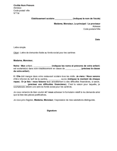 lettre pour aide financiere