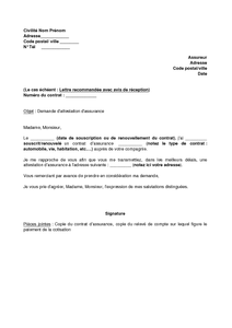 exemple de courrier pour une demande d'attestation