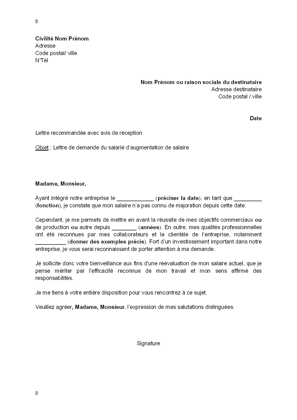 lettre de demande d augmentation salaire