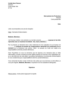 lettre de reclamation produit defectueux