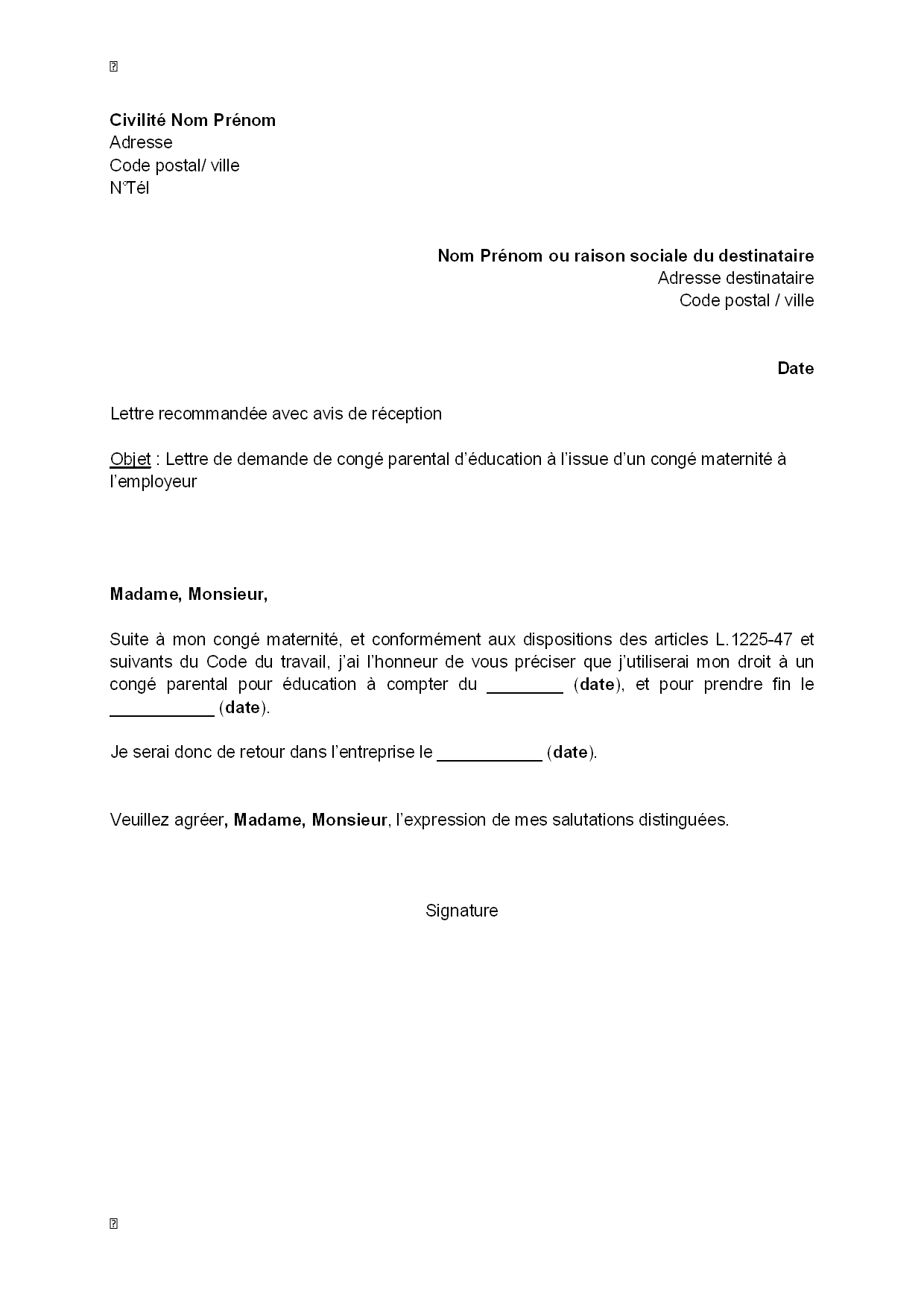 lettre demande temps partiel 80 mercredi