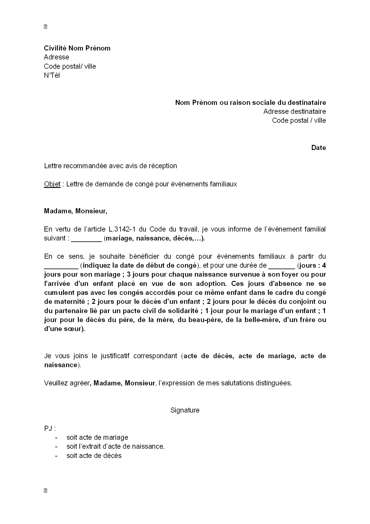 exemple de lettre familiale