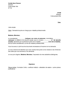 lettre demande de prise en charge