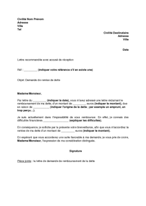 courrier de reconnaissance de dette