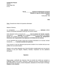 lettre pour pension alimentaire amiable