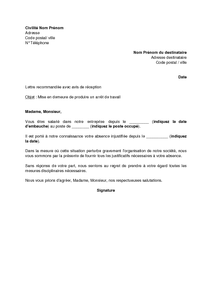 modele courrier absence injustifiee