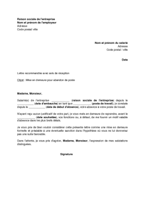 lettre pour absence injustifiee