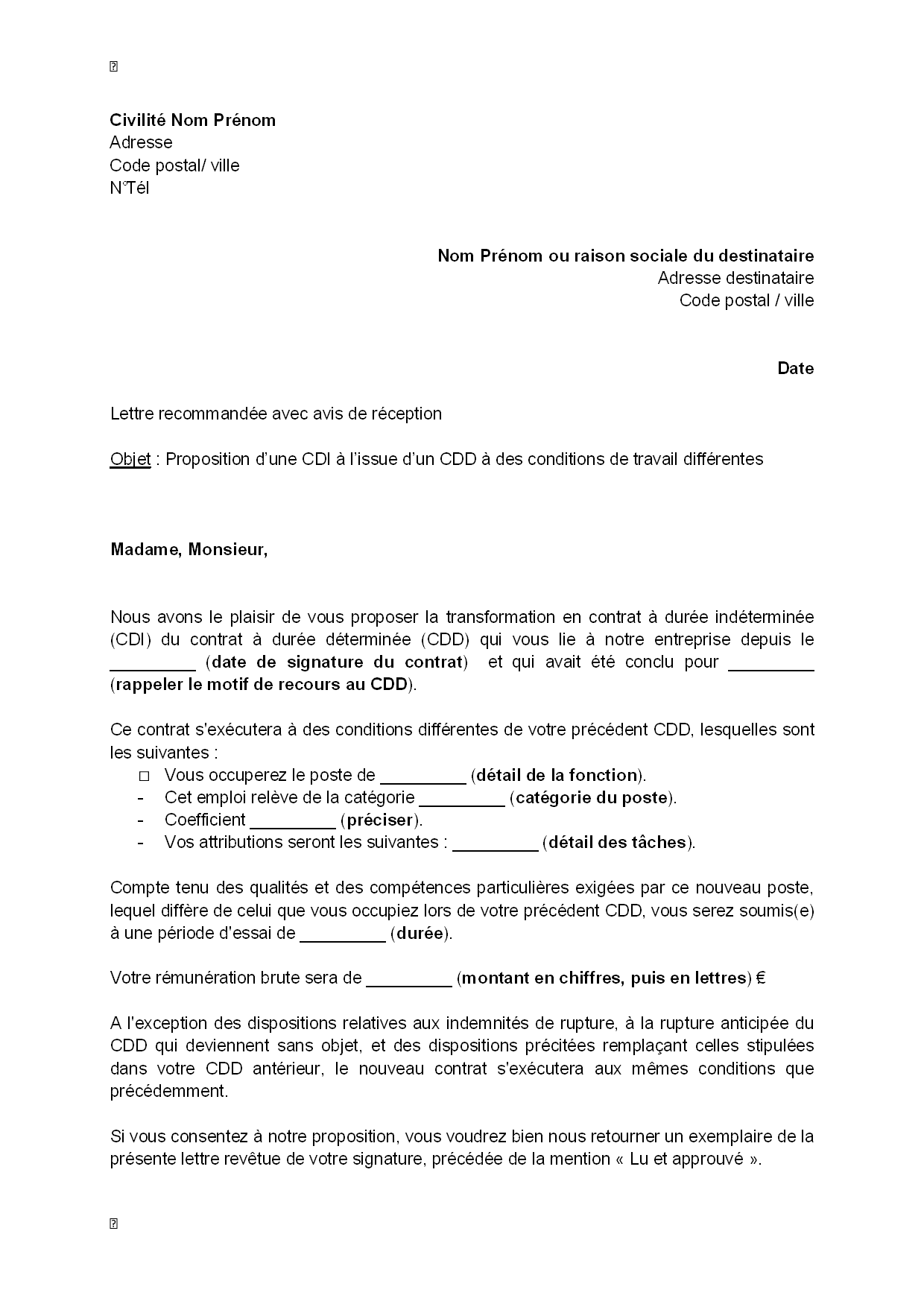 lettre de motivation apres un cdd