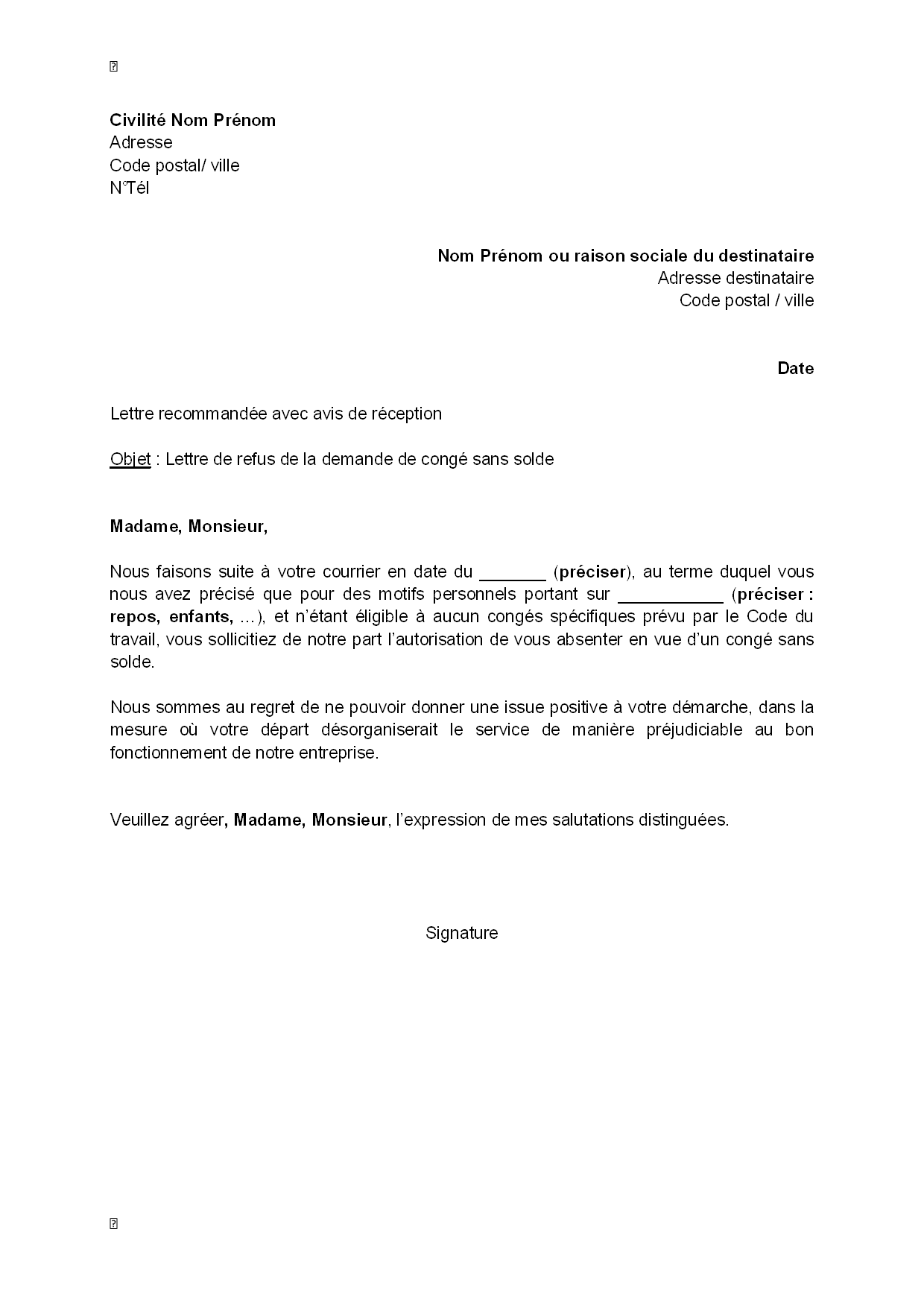 exemple de lettre bon pour pouvoir