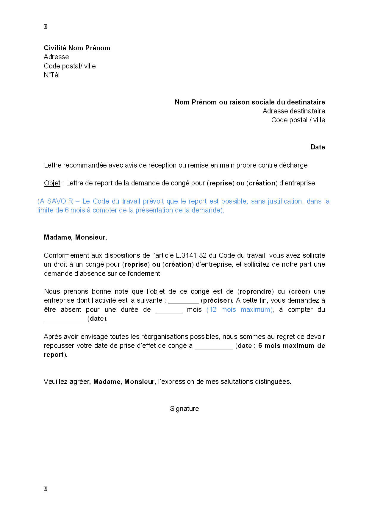 modele de lettre gratuite pour entreprise