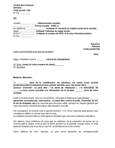 lettre cessation activite contrat resiliation documentissime assurance changement professionnel situation