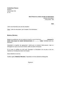 modele lettre de retractation demission