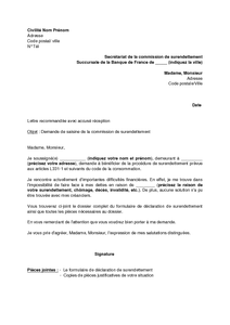 modele de lettre surendettement gratuit