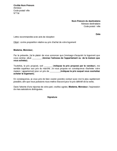 exemple de lettre offre d'achat