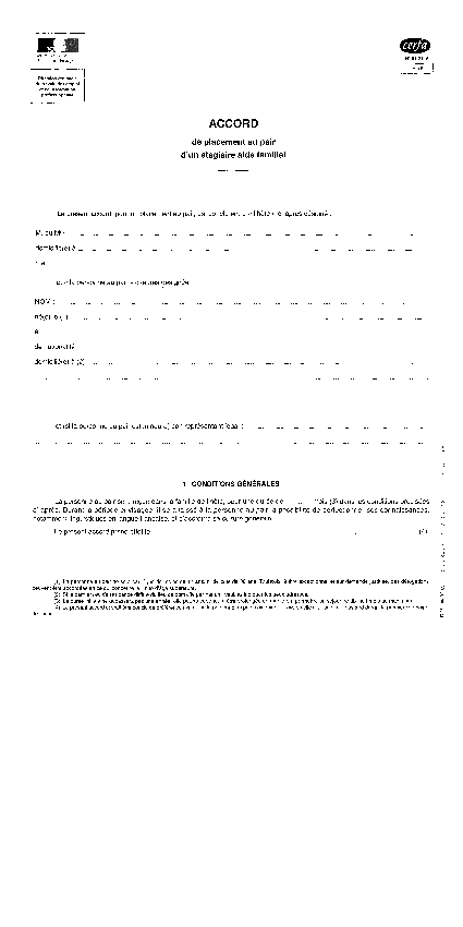 Aperçu Formulaire Cerfa No 61-2116 : Accord de placement au pair d'un stagiaire aide familial