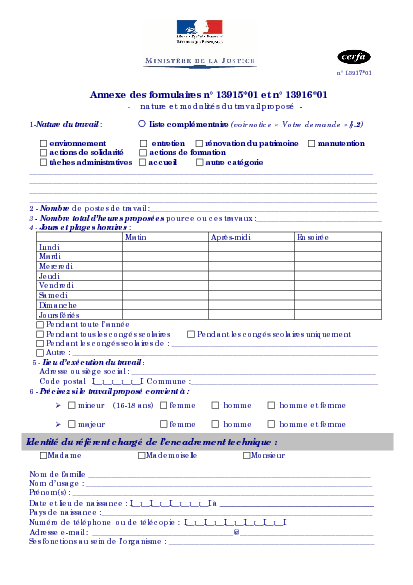 Aperçu Formulaire Cerfa No 13917-02 : Annexe des formulaires n° 13915-01 et n° 13916-01
