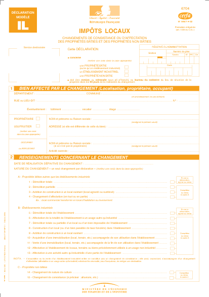 Aperçu Formulaire Cerfa No 10517-02 : Changement de consistance ou d'affectation des propriétés bâties et non bâties