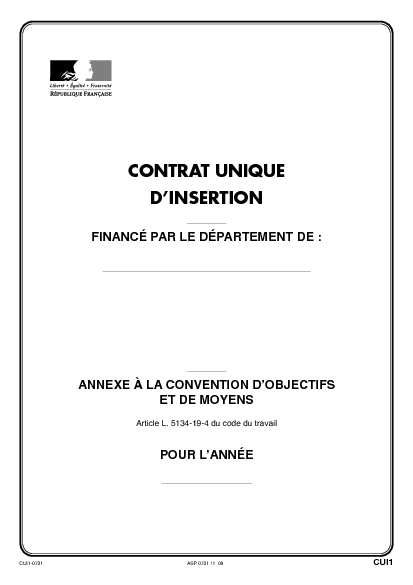Aperçu Formulaire Cerfa No 13999-01 : Contrat unique d'insertion annexe à la convention d'objectifs et de moyens