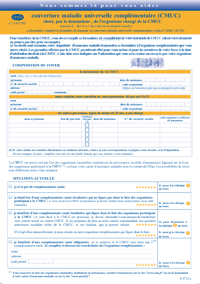 Aperçu Formulaire Cerfa No 11421-02 : Couverture maladie universelle protection complémentaire