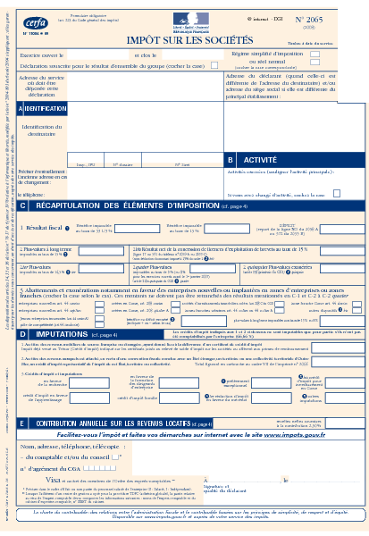 Aperçu Formulaire Cerfa No 11084-14 : Déclaration d'impôt sur les sociétés