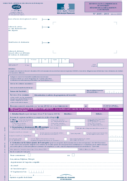 Aperçu Formulaire Cerfa No 11176-15 : Déclaration de Bénéfices Non Commerciaux et assimilés