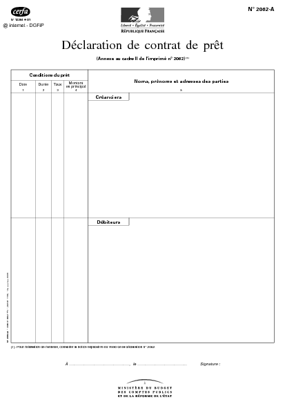 Aperçu Formulaire Cerfa No 10142-05 : Déclaration de contrat de prêt