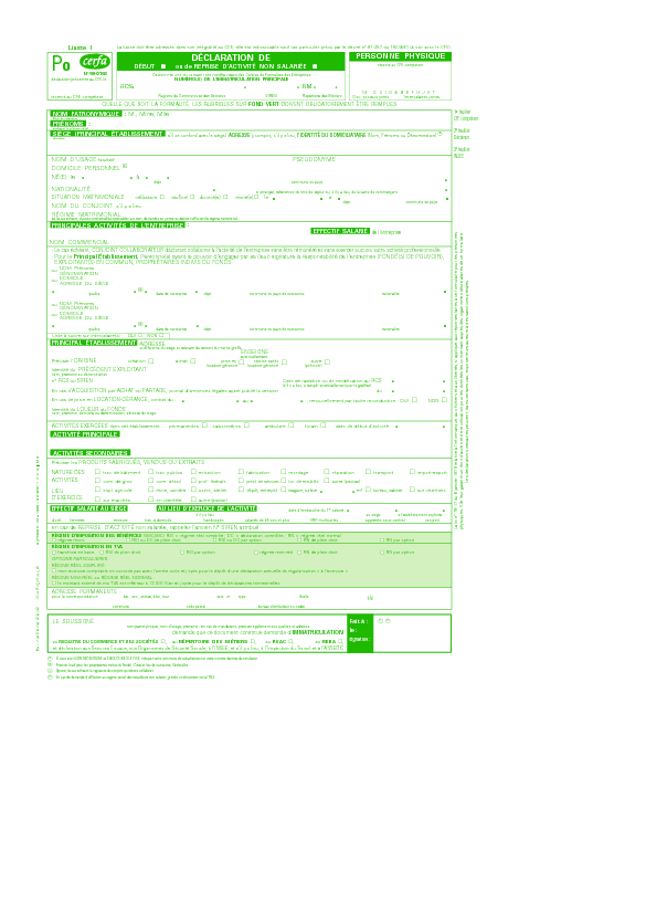 Aperçu Formulaire Cerfa No 90-0192 : Déclaration de début ou de reprise d'activité non salariée