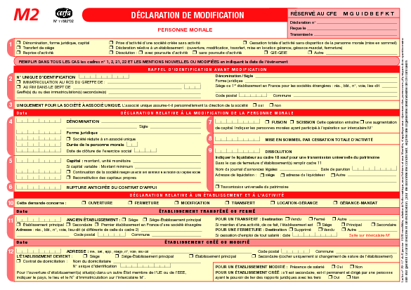 Aperçu Formulaire Cerfa No 11682-02 : Déclaration de modification d'une entreprise - Personne morale (M2)