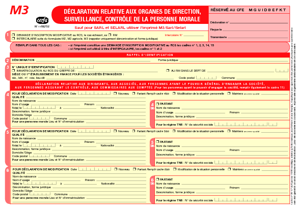 Aperçu Formulaire Cerfa No 11683-02 : Déclaration de modification d'une entreprise - Personne morale (M3)