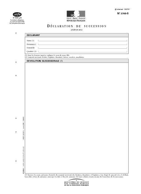 Aperçu Formulaire Cerfa No 12322-01 : Déclaration de succession feuille de suite