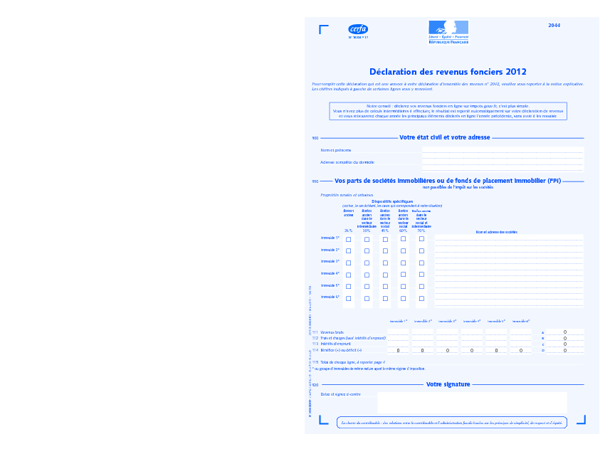 Aperçu Formulaire Cerfa No 10334-17 : Déclaration des revenus fonciers - Contribution sur les revenus locatifs (CRL)