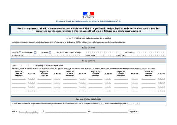 Aperçu Formulaire Cerfa No 13931-01 : Déclaration semestrielle du nombre de mesures judiciaires d'aide à la gestion du budget familial