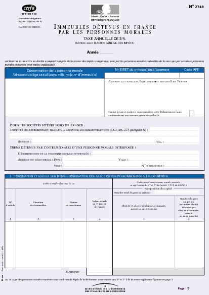 Aperçu Formulaire Cerfa No 11109-12 : Déclaration sur les immeubles détenus en France par les personnes morales