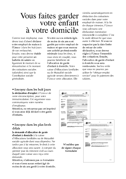 Aperçu Formulaire Cerfa No 10926-02 : Demande d'allocation de garde d'enfant à domicile