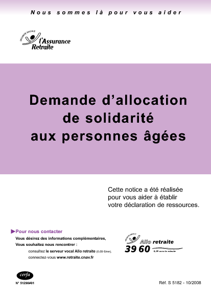 Aperçu Formulaire Cerfa No 13710-01 : Demande d'allocation de solidarité aux personnes âgées