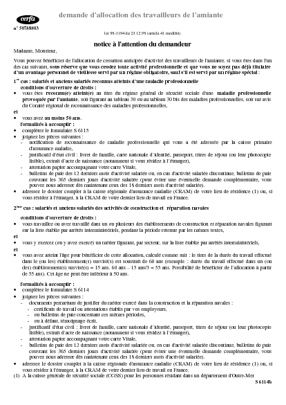Aperçu Formulaire Cerfa No 11689-02 : Demande d'allocation des travailleurs de l'amiante
