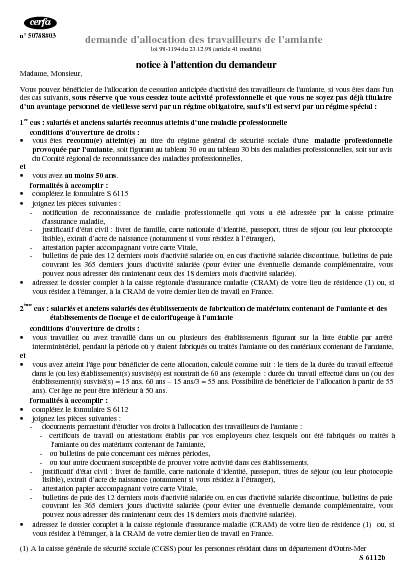 Prévisualisation - Cliquez pour télécharger Aperçu Formulaire Cerfa No 11687-02 : Demande d'allocation des travailleurs de l'amiante, salariés et anciens salariés des établissements de fabrication ou de traitement de l'amiante
