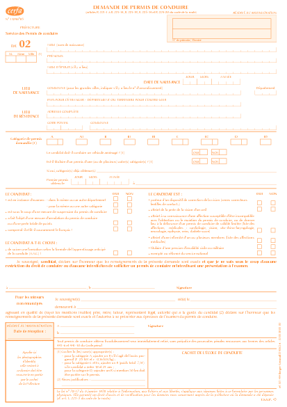 Aperçu Formulaire Cerfa No 11246-03 : Demande de permis de conduire