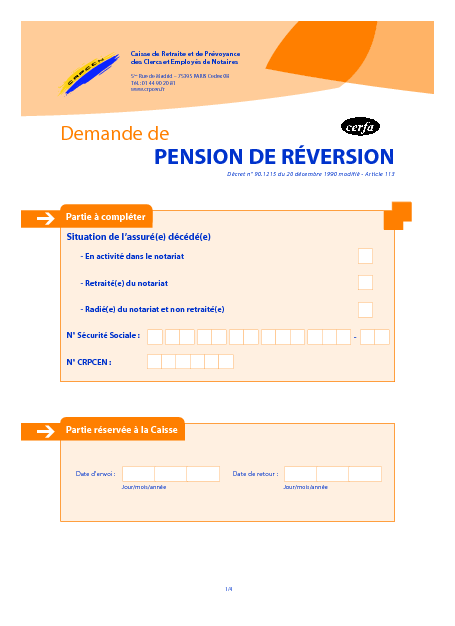 Aperçu Formulaire Cerfa No 12283-03 : Demande de retraite de réversion (employés et clercs de notaires)