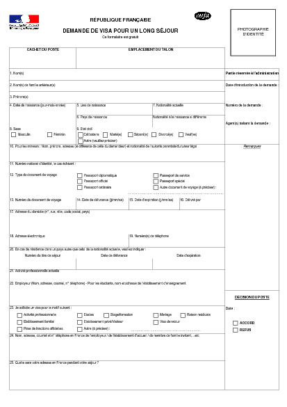 Aperçu Formulaire Cerfa No 14571-01 : Demande de visa pour un long séjour en France