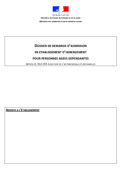 Aperçu Formulaire Cerfa No 14732-01 : Dossier de demande d'admission en établissement d'hebergement pour personnes agées dépendantes (Ehpad)