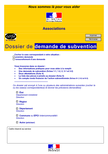 Aperçu Formulaire Cerfa No 12156-03 : Dossier de demande de subvention par une association